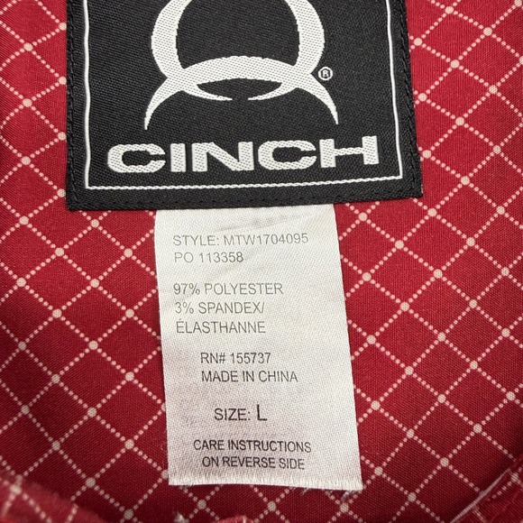 Cinch Button Down Shirt Mens L Burgundy White Geometric Short Sleeve Cowboy - Picture 4 of 8